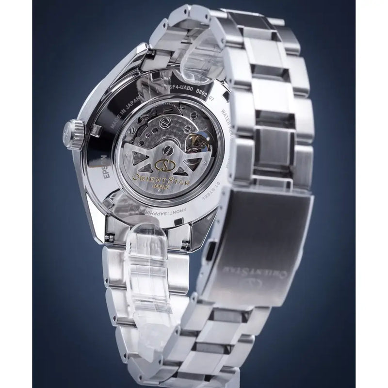 Orient Star Contemporary Modern Skeleton Automatic RE-AV0003L00B Blue Dial 41mm Stainless Steel Men's Watch detail view