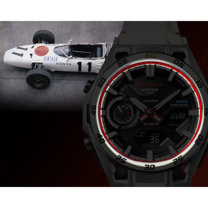 Casio Edifice x Honda Racing 60th Anniversary ECB-2300HR-1 Black Dial 45.8mm Leather Strap Men's Watch