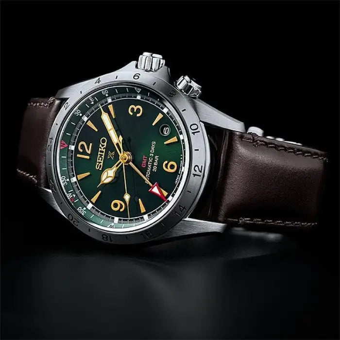 Seiko Prospex SBEJ005 Alpinist GMT Green Dial 39.5mm Leather Strap Men's Watch