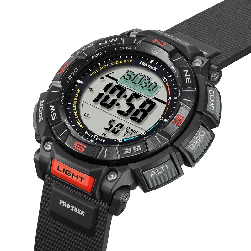 Casio ProTrek PRG-340-1DR Digital Tough Solar Triple Sensor Black Digital Dial 51.7mm Resin Strap Men's Watch detail view