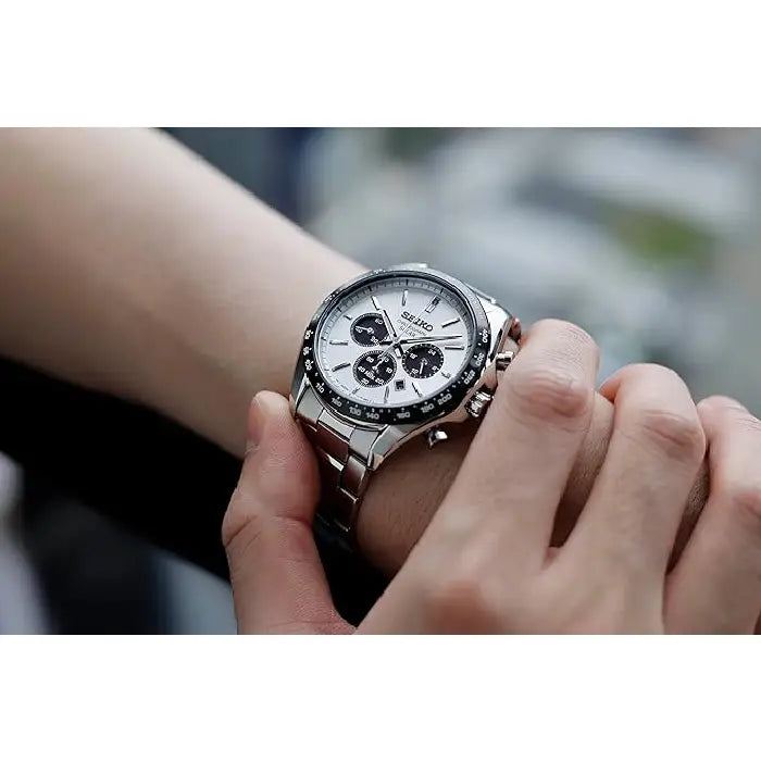 Seiko Selection Solar SBPY165 Chronograph "Panda" White Dial 42.2mm Stainless Steel Men's Watch detail view
