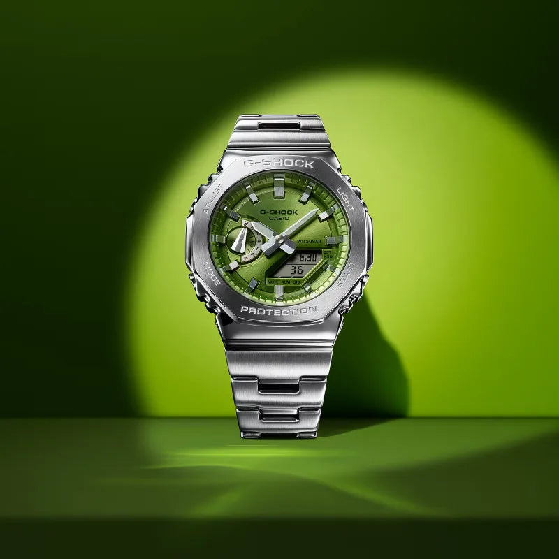 Casio G-Shock G-Steel GM-2110D-3ADR Green Dial Stainless Steel Men's Watch