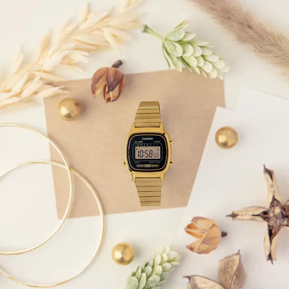 Casio Vintage Digital LA670WGA-1DF Black Dial Stainless Steel Women's Watch