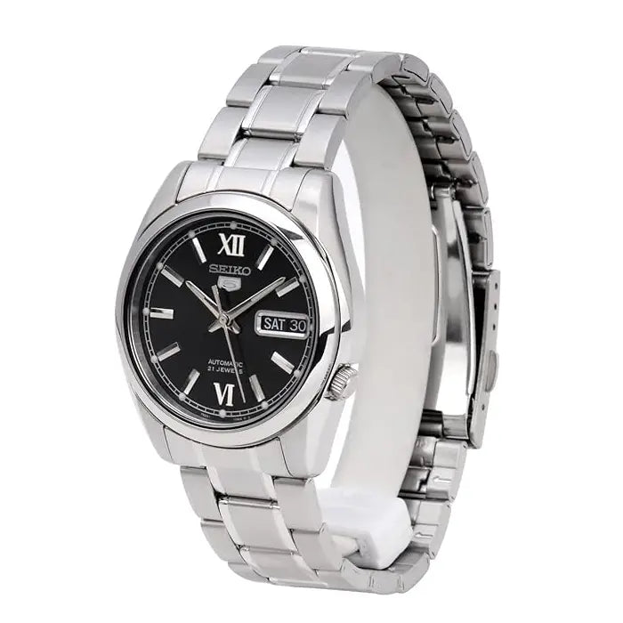 Seiko 5 Automatic SNKL55K1 Black Dial 37mm Stainless Steel Men's Watch detail view