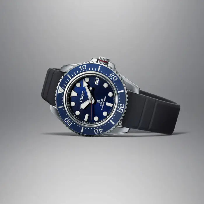Seiko Prospex "Sapphire Solar" SNE593P1 Blue Dial 42.8mm Silicone Strap Men's Watch detail view