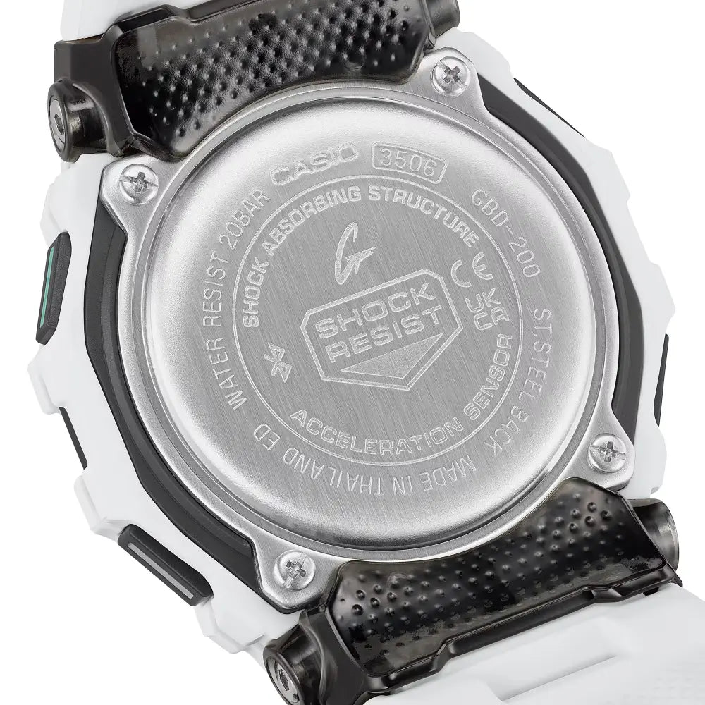 Casio G-Shock GBD-200-7 "G-SQUAD" Digital Dial 45.9mm White Resin Strap Men's Watch