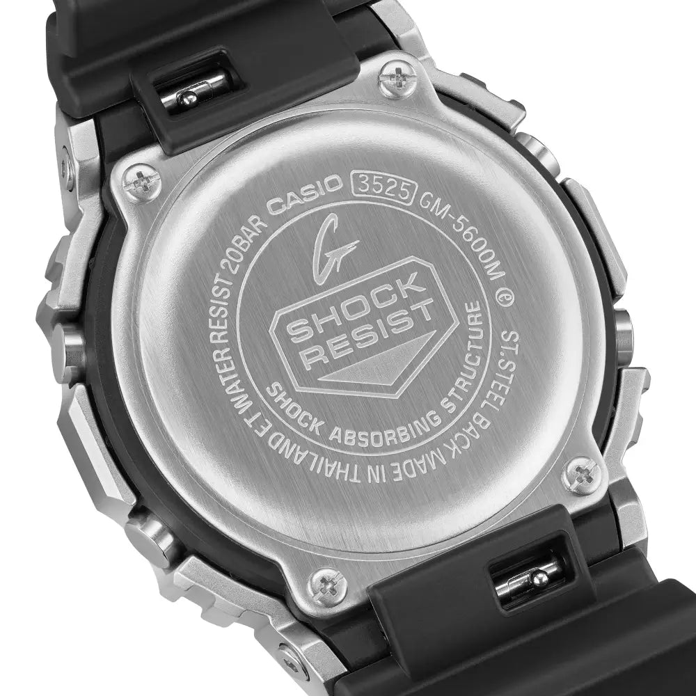 Casio G-Shock "Modern Industrial" Metal Covered GM-5600M-1PR Silver Digital Display 43.2mm Resin Strap Unisex Watch
