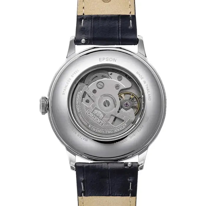 Orient Classic Bambino Automatic RA-AC0036L Blue Arabic Dial 40.5mm Leather Strap Men's Watch detail view
