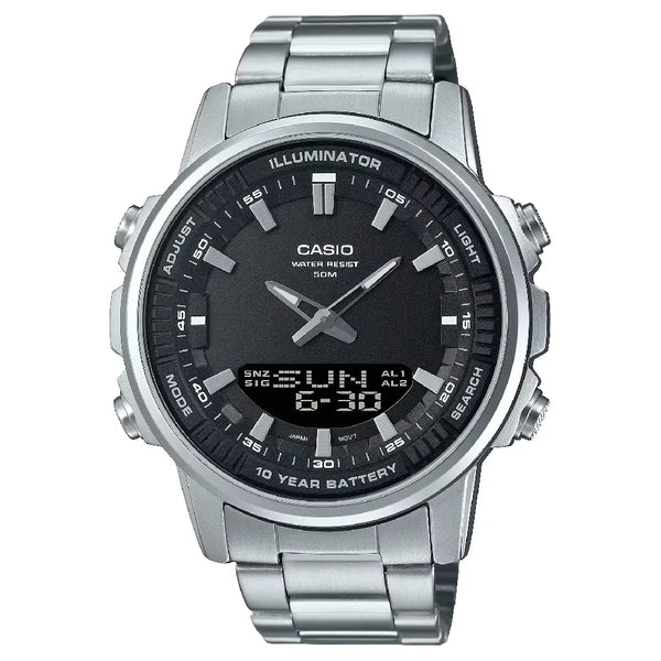Casio Analog-Digital World Time AMW-880D-1AVDF Black Dial Stainless Steel Men's Watch