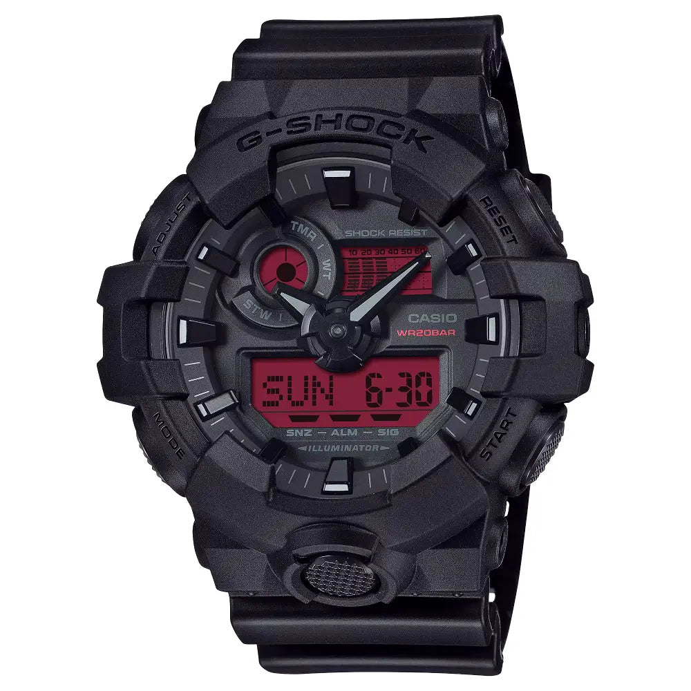 Casio G-Shock GA-700BBR-1A Black/Red Dial Resin Strap Men's Watch