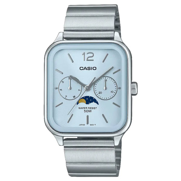 Casio Enticer MTP-M305D-2AVDF Multi-Hand Moon Phase Analog Blue Dial Stainless Steel Men's Watch
