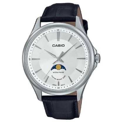 Casio Enticer MTP-M100L-7AVDF Moon Phase Analog White Dial Leather Strap Men's Watch