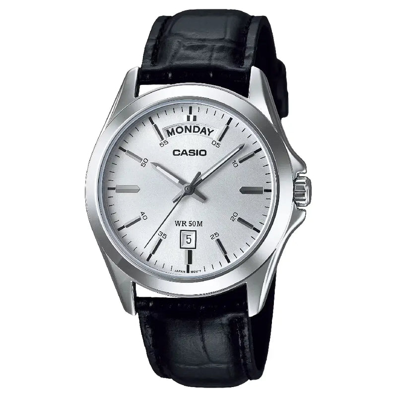Casio Enticer Analog MTP-1370L-7AVDF Multi-Dial Silver Dial 40mm Leather Strap Men's Watch