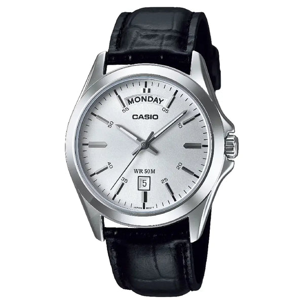 Casio Enticer Analog MTP-1370L-7AVDF Multi-Dial Silver Dial 40mm Leather Strap Men's Watch