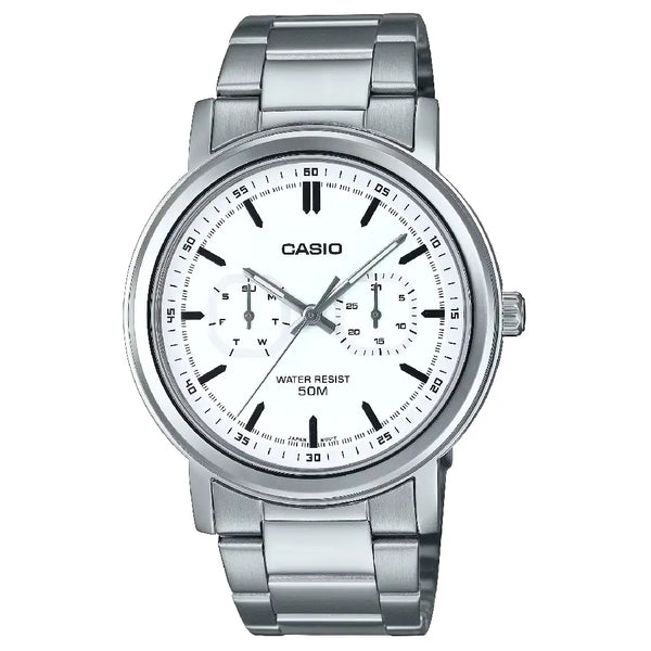Casio Standard Multi-Dial Analog MTP-E335D-7E White Dial 41mm Stainless Steel Men's Watch
