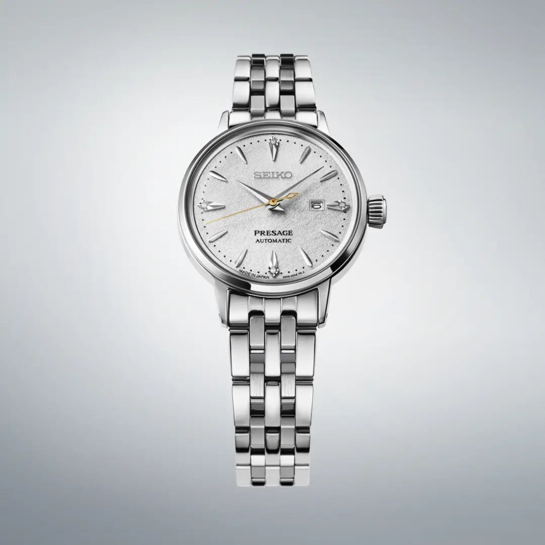 Seiko Presage SRE017 Cocktail Time Automatic "Hot Buttered Rum" White Dial 30.3mm Stainless Steel Women's Watch (Includes Diamond Certificate)