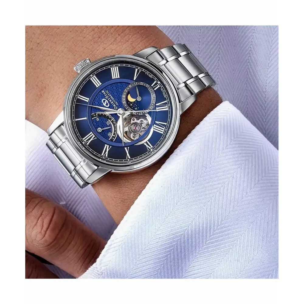 Orient Star Classic M45 F7 Moon Phase Open Heart Automatic RE-BT0006L00B Blue Dial 41mm Stainless Steel Men's Watch