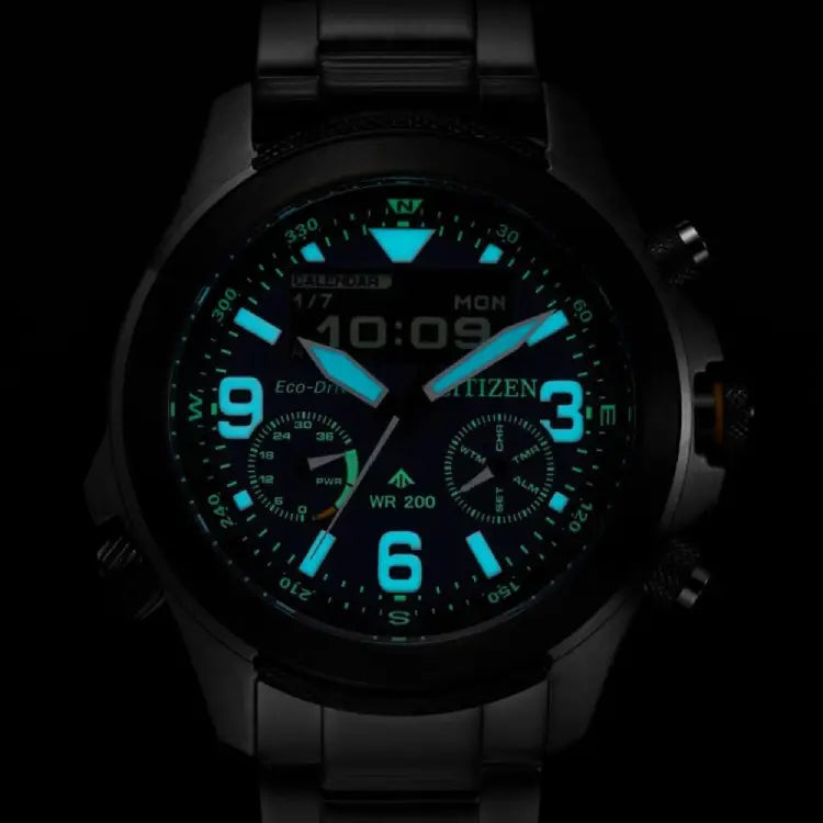 Citizen Promaster Land JV1007-07E Ani-Digi Eco-Drive Black Dial 44mm Rubber Strap Men's Watch detail view