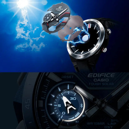 Casio Edifice WindFlow ECB-2200CB-2A Analog-Digital "Race Car Inspired" Solar Bluetooth Blue Carbon Fiber Dial 47.6mm Stainless Steel Men's Watch