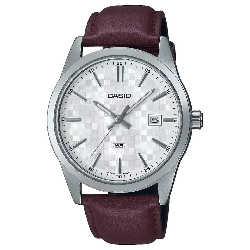 Casio Enticer MTP-VD03L-5AUDF Date Analog White Dial Leather Strap Men's Watch