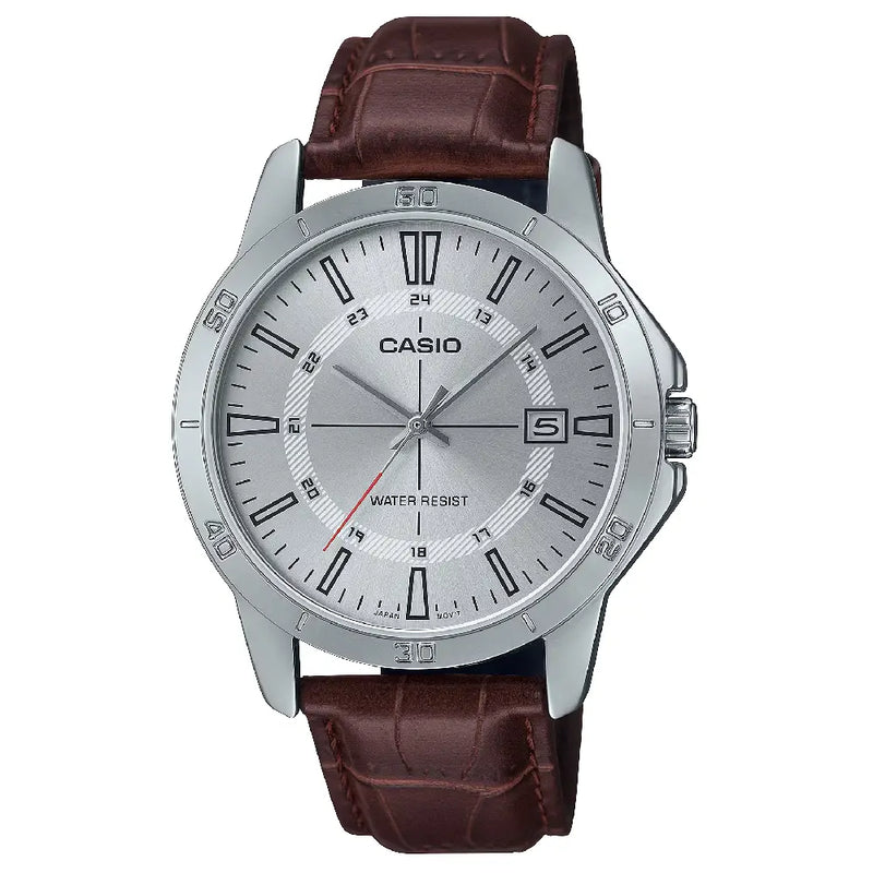 Casio Enticer MTP-V004L-7CUDF Date Analog Silver Dial Leather Strap Men's Watch