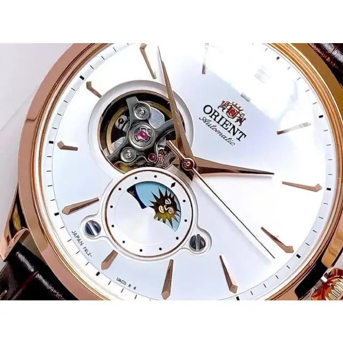 Orient Classic "Sun & Moon Open Heart" RA-AS0102S White Dial 41.5mm Leather Strap Men's Watch