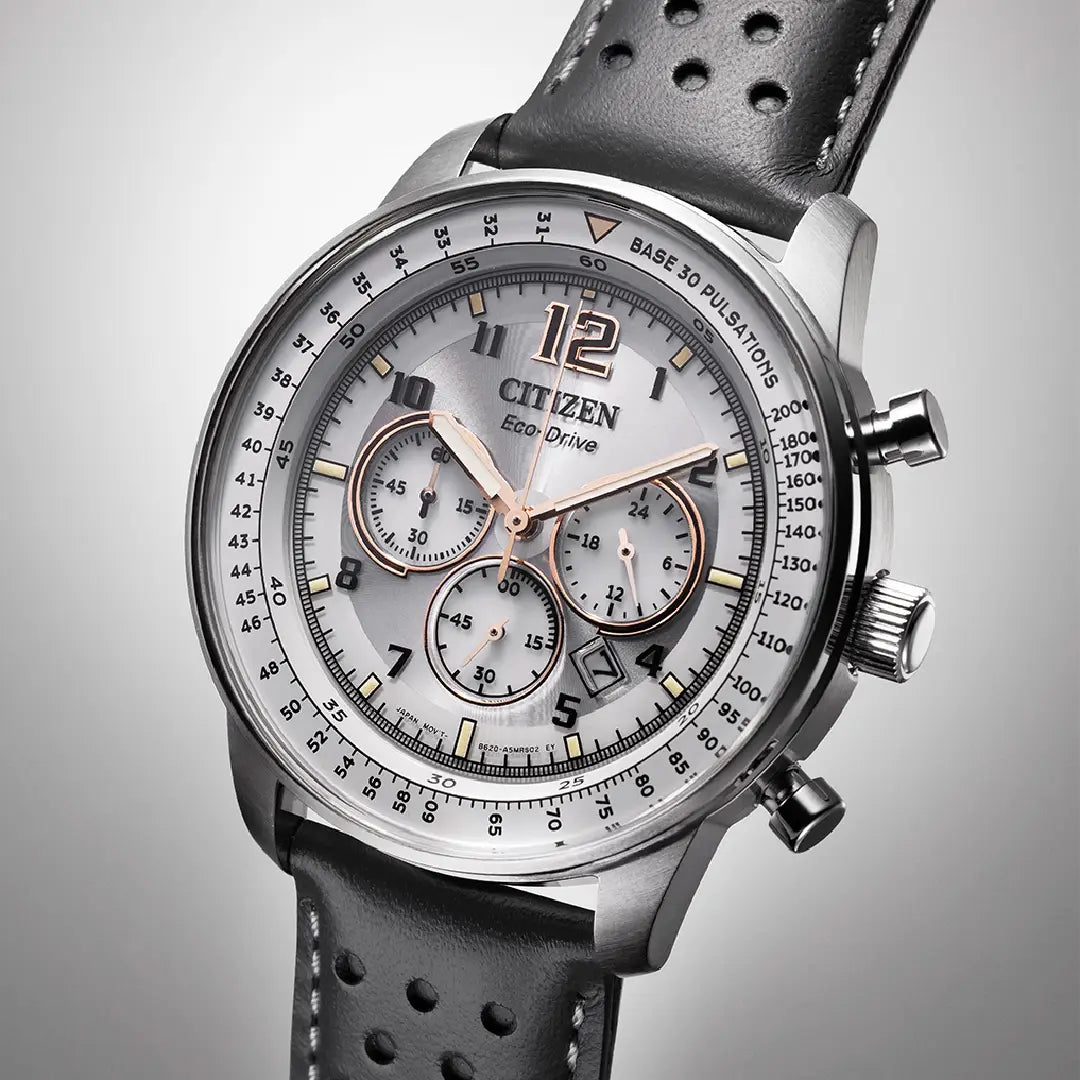 Citizen Eco-Drive CA4500-24H Aviation-Inspired Design Grey Dial 44mm Leather Strap Men's Watch