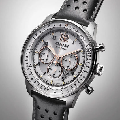 Citizen Eco-Drive CA4500-24H Aviation-Inspired Design Grey Dial 44mm Leather Strap Men's Watch