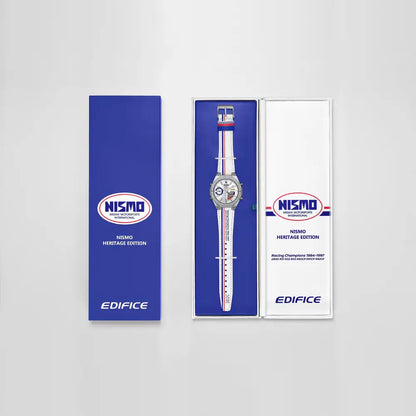 Casio Edifice Limited Edition "NISMO Heritage" ECB-S10NIS-7 Analog-Digital Bluetooth White Dial 43mm Leather Strap Men's Watch