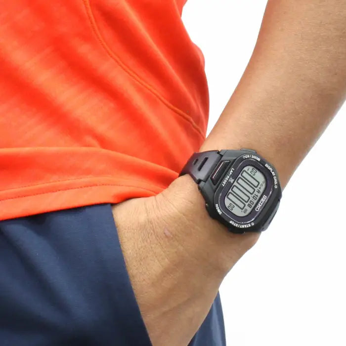 Seiko Prospex Super Runners Solar Digital SBEF055 Black Dial 43.7mm Resin Strap Men's Watch detail view