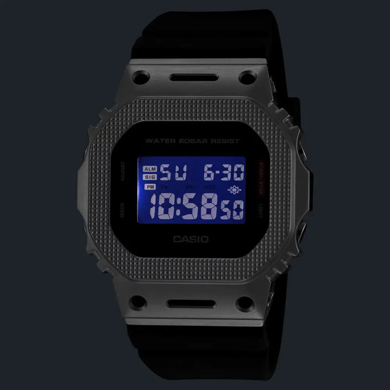 Casio G-Shock "Modern Industrial" Metal Covered GM-5600M-1PR Silver Digital Display 43.2mm Resin Strap Unisex Watch detail view