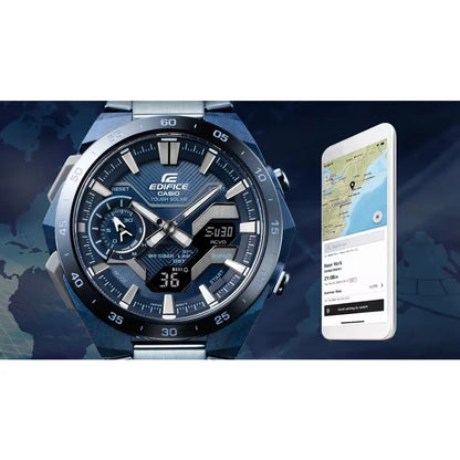 Casio Edifice WindFlow ECB-2200CB-2A Analog-Digital "Race Car Inspired" Solar Bluetooth Blue Carbon Fiber Dial 47.6mm Stainless Steel Men's Watch