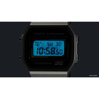 Casio Vintage Digital A168WEUC-1ADR Black with UNO Motif Dial Stainless Steel Unisex Watch