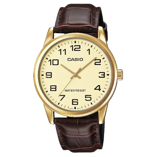 Casio Classic Analog MTP-V001GL-9BUDF Gold Dial Leather Strap Men's Watch