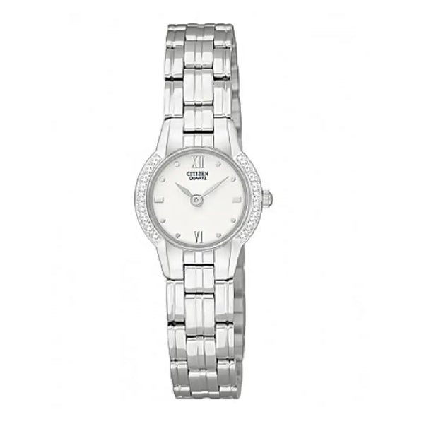 Citizen Quartz Analog EK1160-51A Petite Crystal Accents White Dial 21mm Stainless Steel Women's Watch