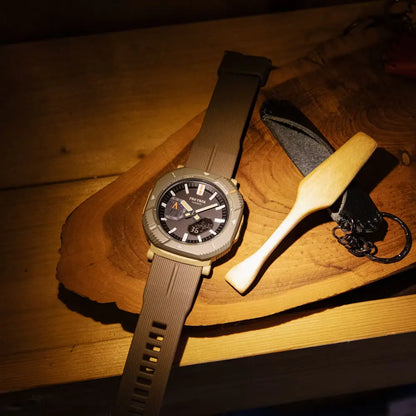 Casio ProTrek PRJ-B001B-5DR Analog-Digital Solar Bluetooth "Rotary Guard" Brown Dial Cloth Bungee Strap Men's Watch