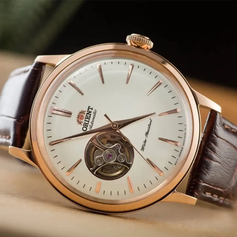 Orient Bambino Open Heart RA-AG0001S White Dial 40.5mm Leather Strap Men's Watch detail view