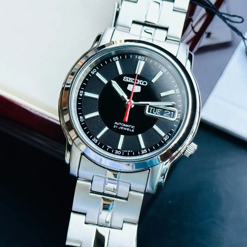 Seiko 5 Automatic SNKL83K1 Black Dial 38mm Stainless Steel Men's Watch detail view