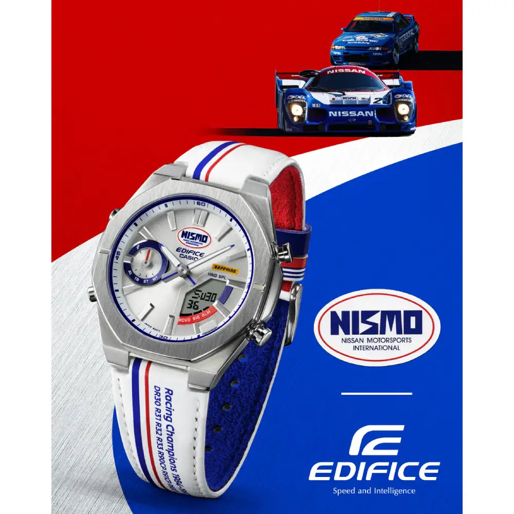 Casio Edifice Limited Edition "NISMO Heritage" ECB-S10NIS-7 Analog-Digital Bluetooth White Dial 43mm Leather Strap Men's Watch