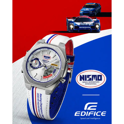 Casio Edifice Limited Edition "NISMO Heritage" ECB-S10NIS-7 Analog-Digital Bluetooth White Dial 43mm Leather Strap Men's Watch