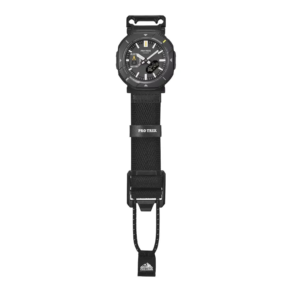 Casio ProTrek PRJ-B001B-1D Analog-Digital Solar Bluetooth "Rotary Guard" Black Dial Cloth Bungee Strap Men's Watch