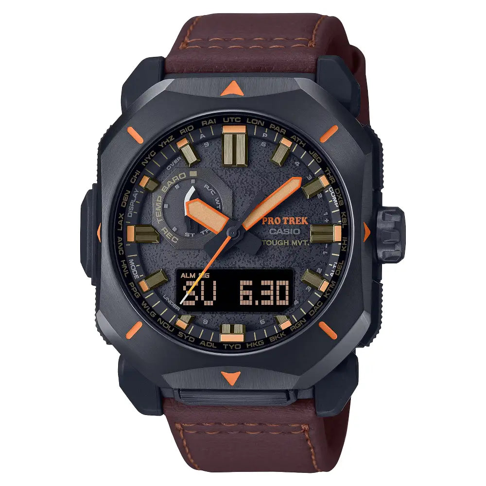 Casio Pro Trek PRW-6900YL-5PR "Bushcraft" Brown Leather Strap 44.8mm Men's Watch
