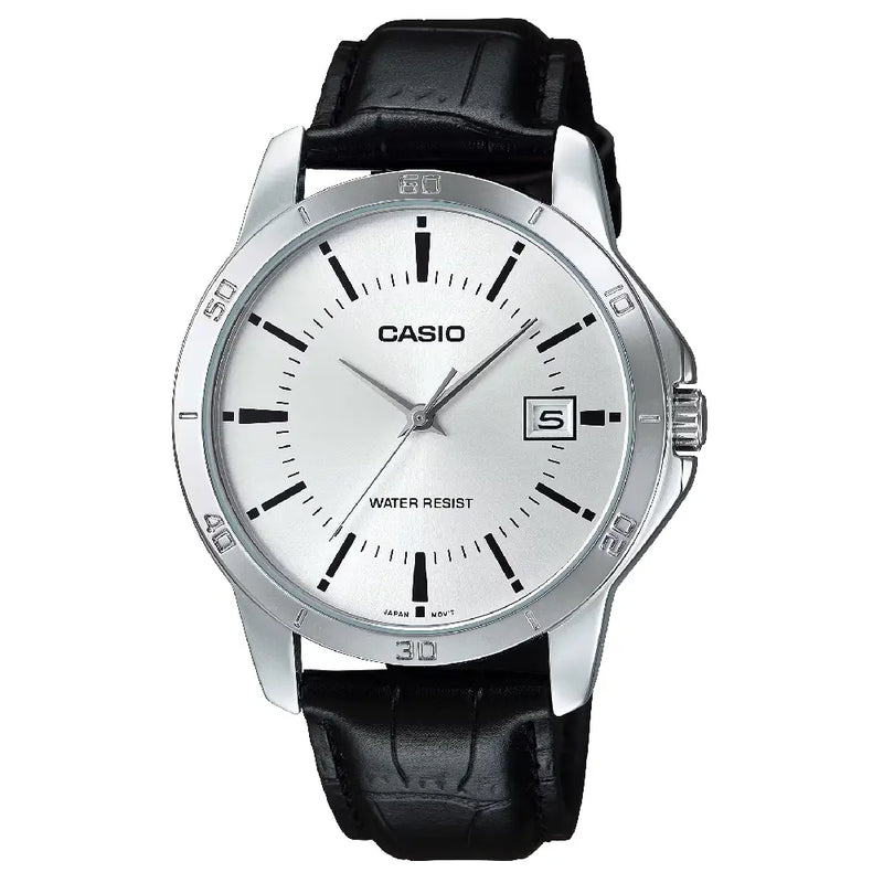 Casio Enticer MTP-V004L-7AUDF Date Analog Silver Dial Leather Strap Men's Watch