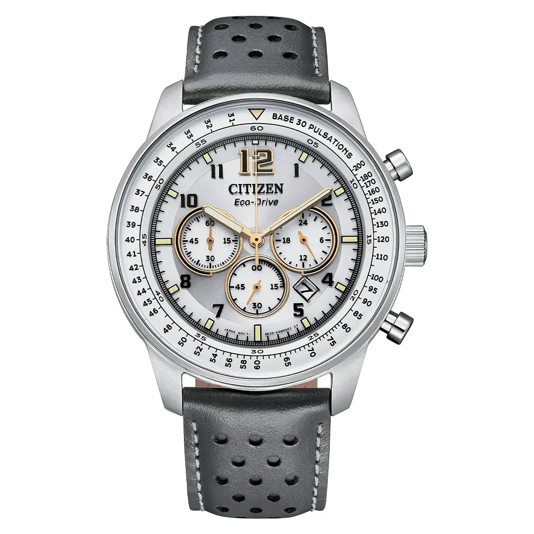 Citizen Eco-Drive CA4500-24H Aviation-Inspired Design Grey Dial 44mm Leather Strap Men's Watch