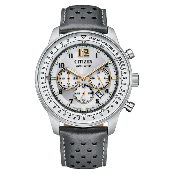 Citizen Eco-Drive CA4500-24H Aviation-Inspired Design Grey Dial 44mm Leather Strap Men's Watch
