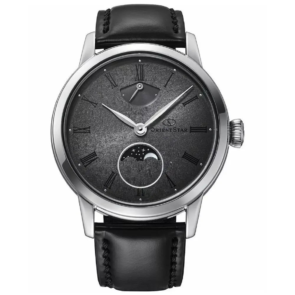 Orient Star M45 Classic Moon Phase Pleiades Hand-Wound RE-BW0005N00B Gray-Black Dial 39.5mm Leather Strap Men's Watch