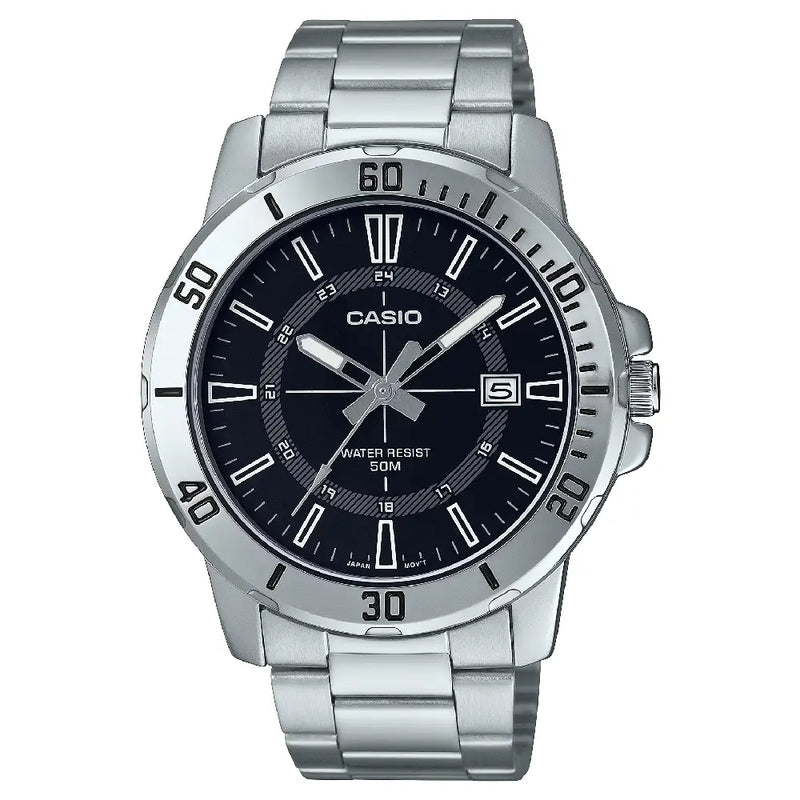 Casio Enticer MTP-VD01D-1CVUDF Date Analog Black Dial Stainless Steel Men's Watch