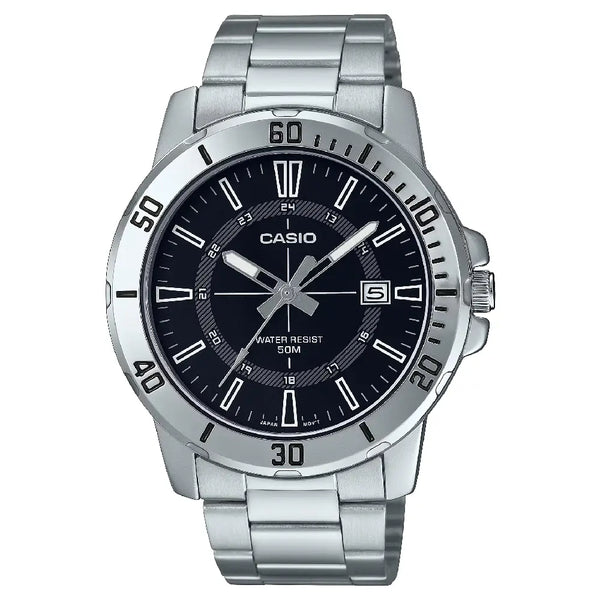 Casio Enticer MTP-VD01D-1CVUDF Date Analog Black Dial Stainless Steel Men's Watch