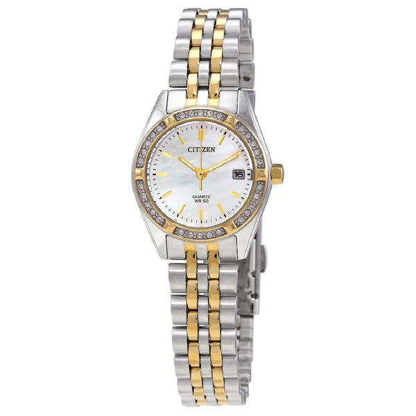Citizen Quartz Crystal EU6064-54D Mother Of Pearl Dial 26mm Two-Tone Stainless Steel Women's Watch