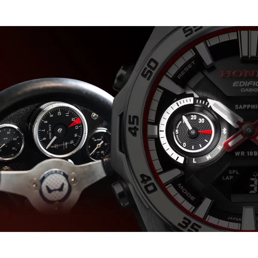 Casio Edifice x Honda Racing 60th Anniversary ECB-2300HR-1 Black Dial 45.8mm Leather Strap Men's Watch